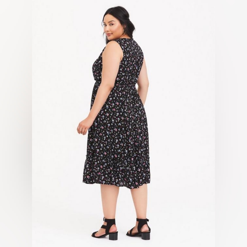 Torrid Black Floral Tiered Gauze Midi Dress - Picture 4 of 10